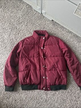 Forever 21 Quilted Bomber Jacket - Burgundy with Black Trim